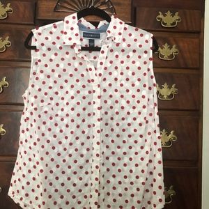 Karen Scott White with Red Dots Blouse Size Large